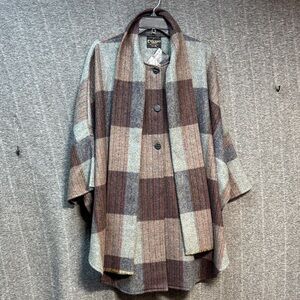 NWT ~ TRIONA DESIGN Wool Plaid Cape in Black, Gray, and Brown